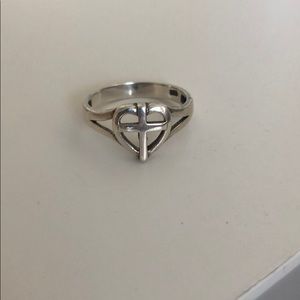Sterling Silver Heart Cross Ring